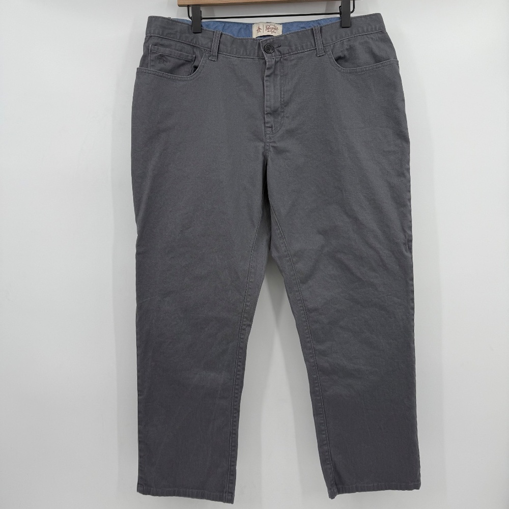 Original Penguin Pants Men 36 Gray Chinos 5 Pocket Mid Rise Casual Tapered